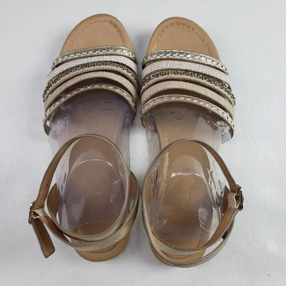 Jack Rogers Hannah Strappy Sandal Womens 9 Gold Leather Ankle Strap Open Toe - Picture 8 of 15